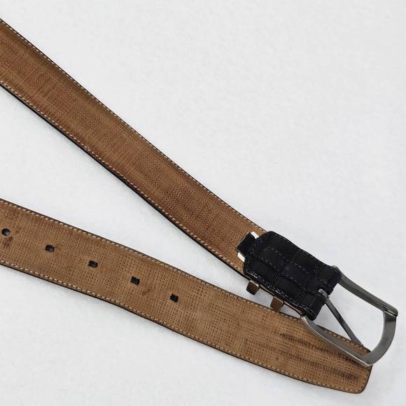 Mezlan Mens Belt Sz 48 Black Leather 8700/35 Brushed Silver Spain Big & Tall - Picture 9 of 16